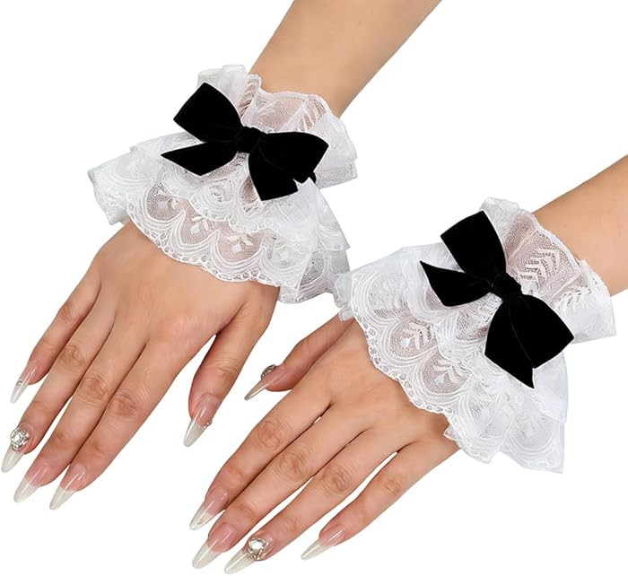 AUOCATTAIL Floral Lace Wrist Cuffs Elastic Bow Women Hand Sleeve Gloves for Wedding Party Daily W... | Amazon (US)