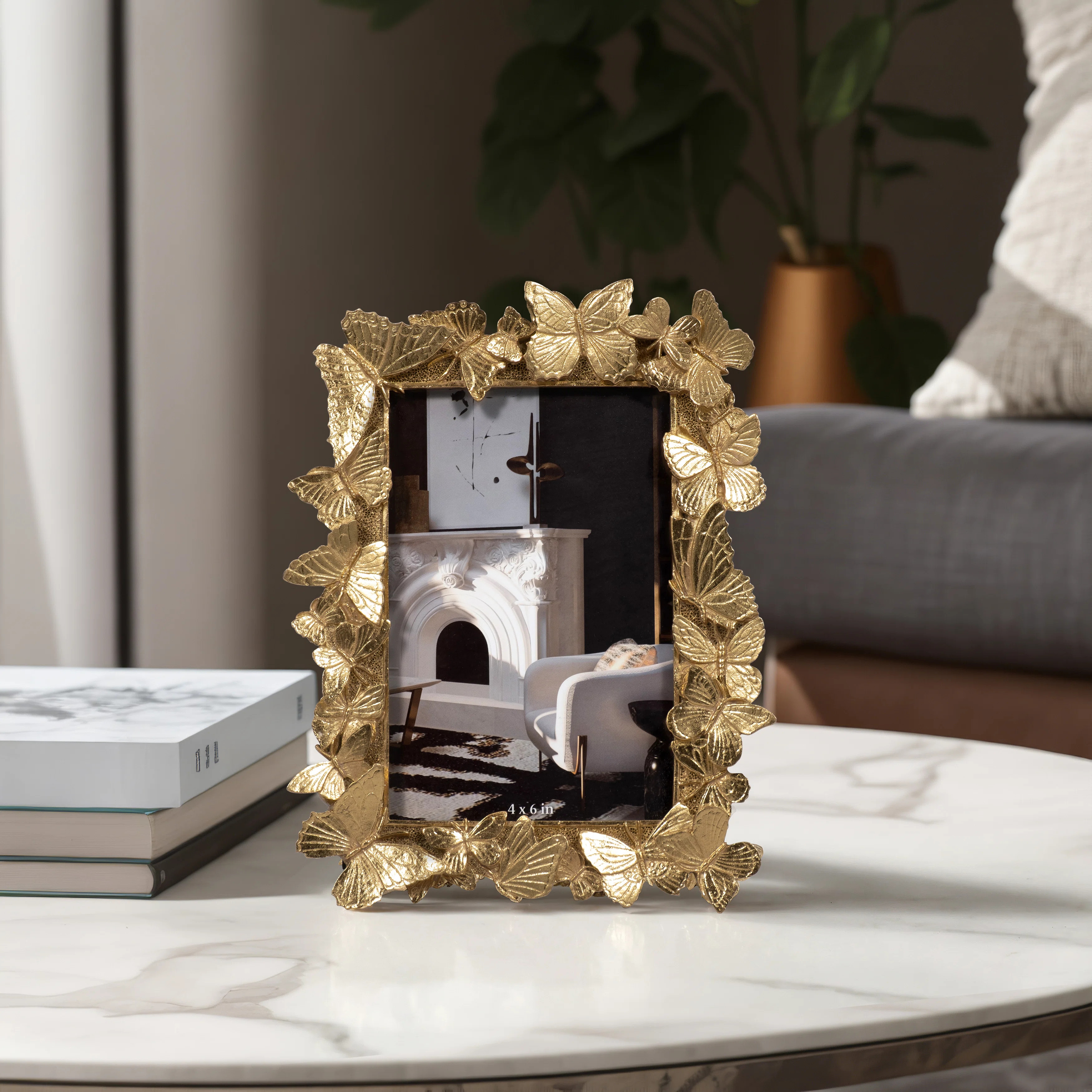House of Hampton® 4x6 Gold Polyresin and Glass Photo Frame with Enchanting Butterflies Decor & R... | Wayfair North America