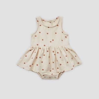 Q by Quincy Mae Baby Girls' Apples Gauze Bodysuit Dress - Off-White | Target