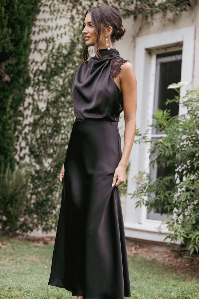 Anabelle Halter Neck Lace Maxi Dress - Black | Petal & Pup (AU)