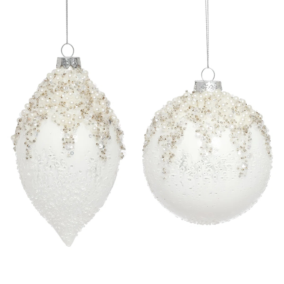 Pearlized Glittered  Ornament - 4-6 Inches Set Of 6 (Set of 6) | Perigold