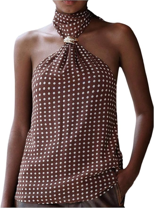 Floerns Women's Y2k Sleeveless Polka Dots Halter Tops Open Back Going Out Tank Tops | Amazon (US)