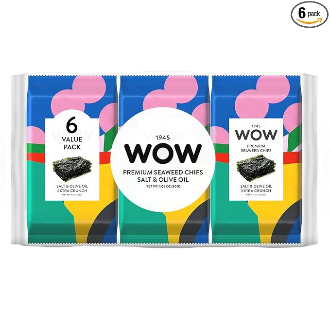 1945 WOW Premium Seaweed Chips, Salt & Olive Oil - 6 Count - Roasted Seaweed Snacks - Vegan, Glut... | Amazon (US)