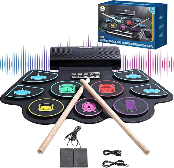 Electronic Drum Set for Kids & Adults, 9 Pads Roll Up Electric Drum Kit,2 Built-in Speaker, Headp... | Amazon (US)