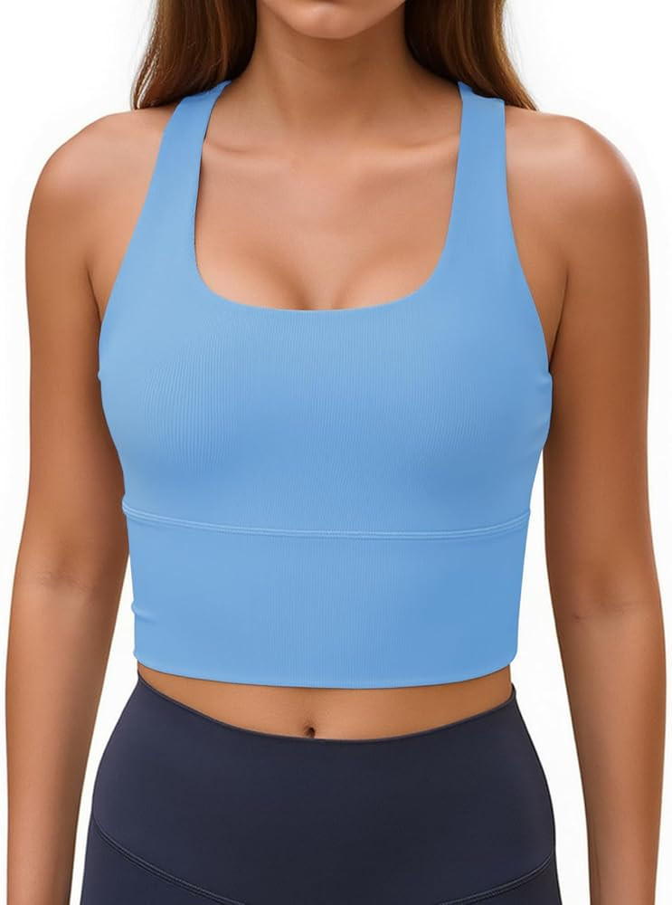 Aoysky Womens Racerback Sport Bra Workout Tank Tops Sleeveless Ribbed Athletic Yoga Tops with Bui... | Amazon (US)