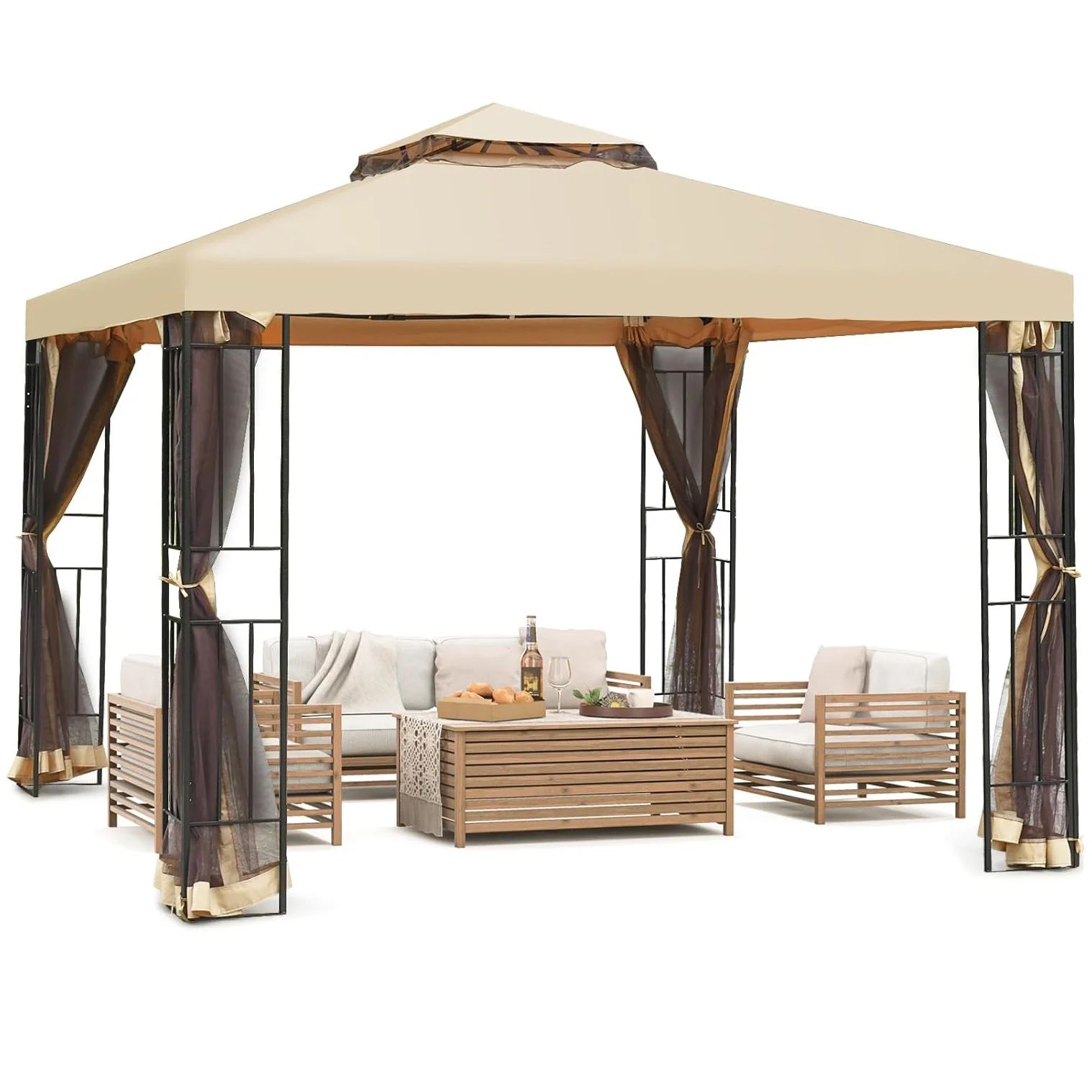 10x10 Ft Patio Gazebo with Mesh Netting Outdoor Canopy for Backyard, Garden, Pool-Side | Walmart (US)
