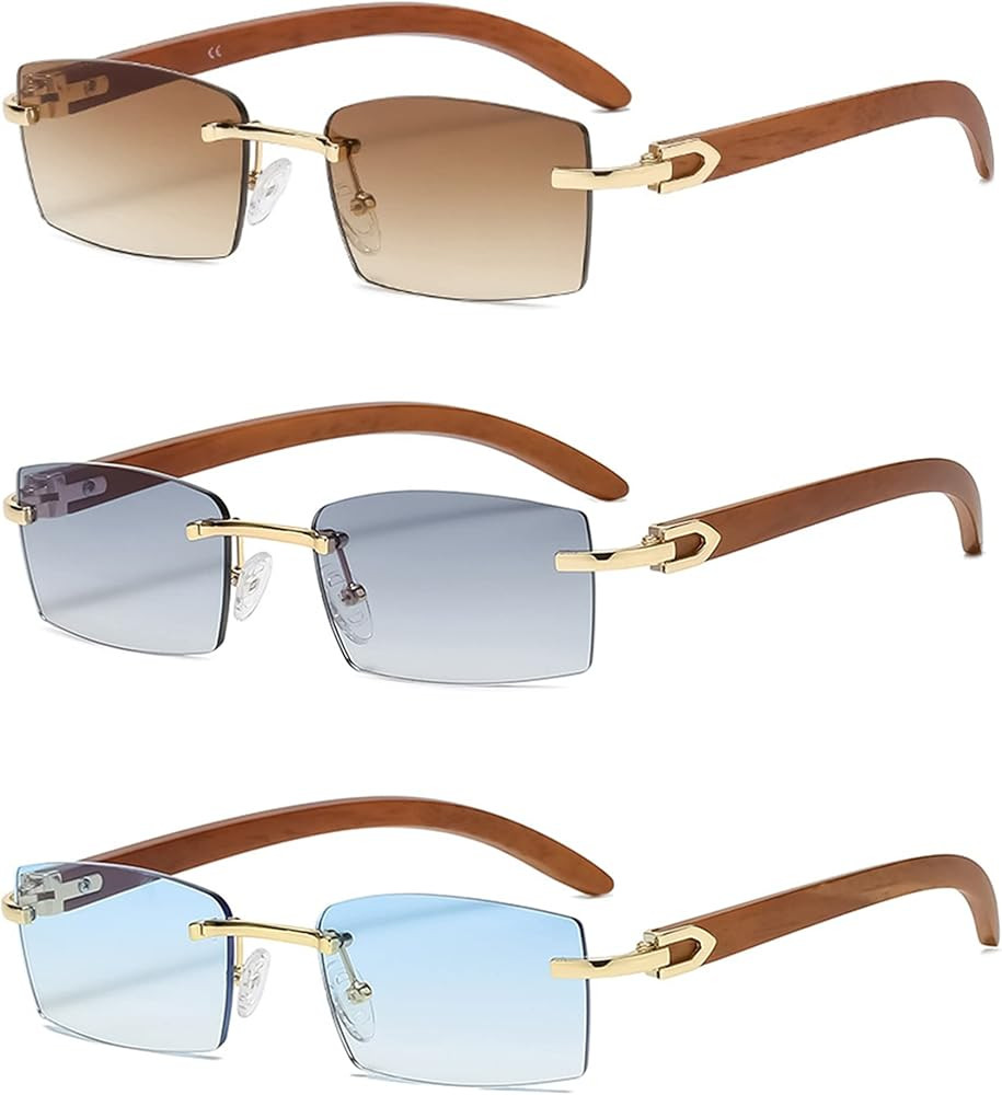 Heptagram Rectangle Fashion Rimless Sunglasses for Women Men Gangster 90s Frameless Shades Retro ... | Amazon (US)