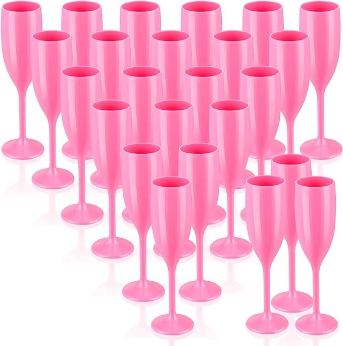 Pink Acrylic Champagne Flutes Rose Pink Goblets Toasting Drinking Champagne Cups Unbreakable Pink... | Amazon (US)