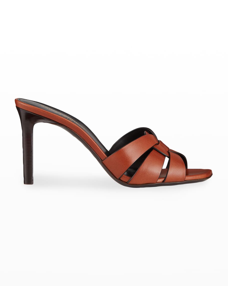 Saint Laurent Tribute Woven Calfskin Stiletto Sandals | Neiman Marcus