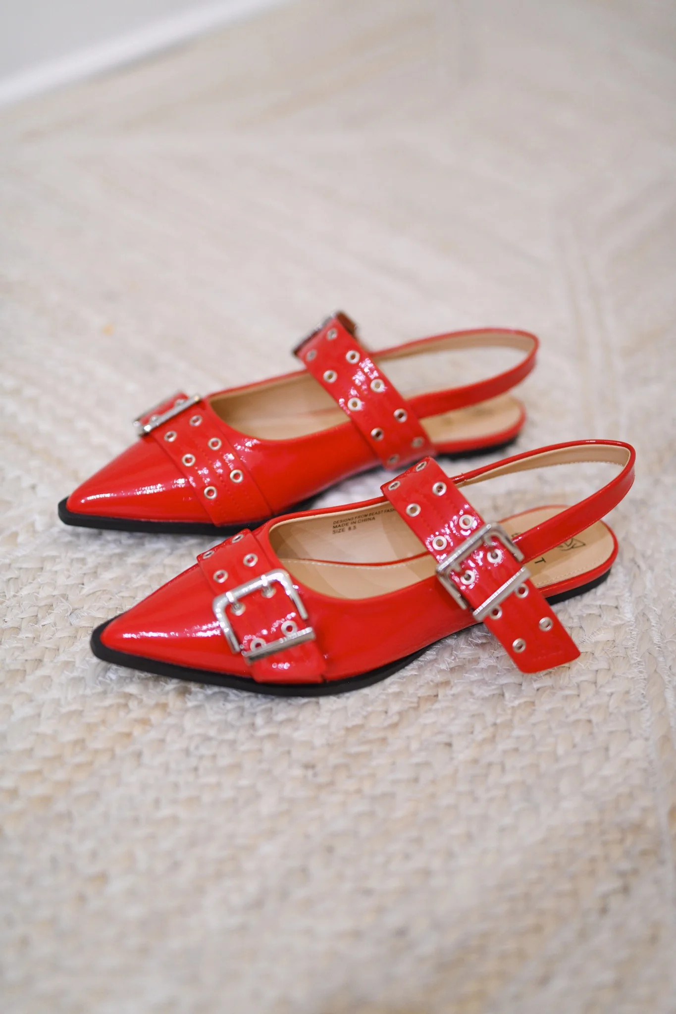 Darci Slingback Buckle Flats-Red 5.5 | Fancyd Boutiqe