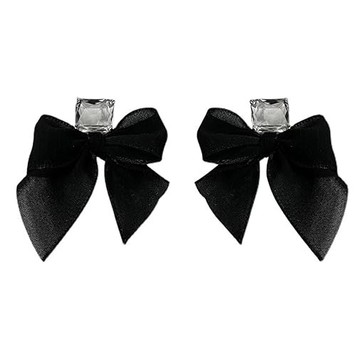Black Rhinestone Pearl Bow Earrings for Women - Crystal Bowknot Ribbon Stud Earrings for Christmas Birthday Jewelry (Black) | Amazon (US)