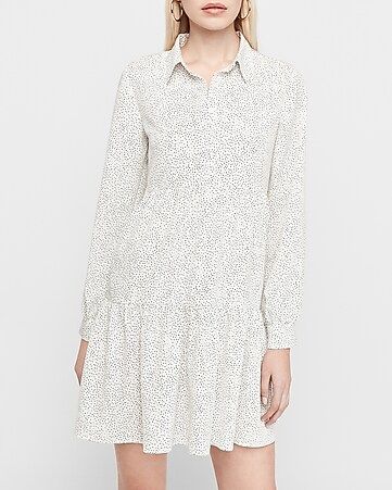 Spotted Tiered Shirt Dress | Express