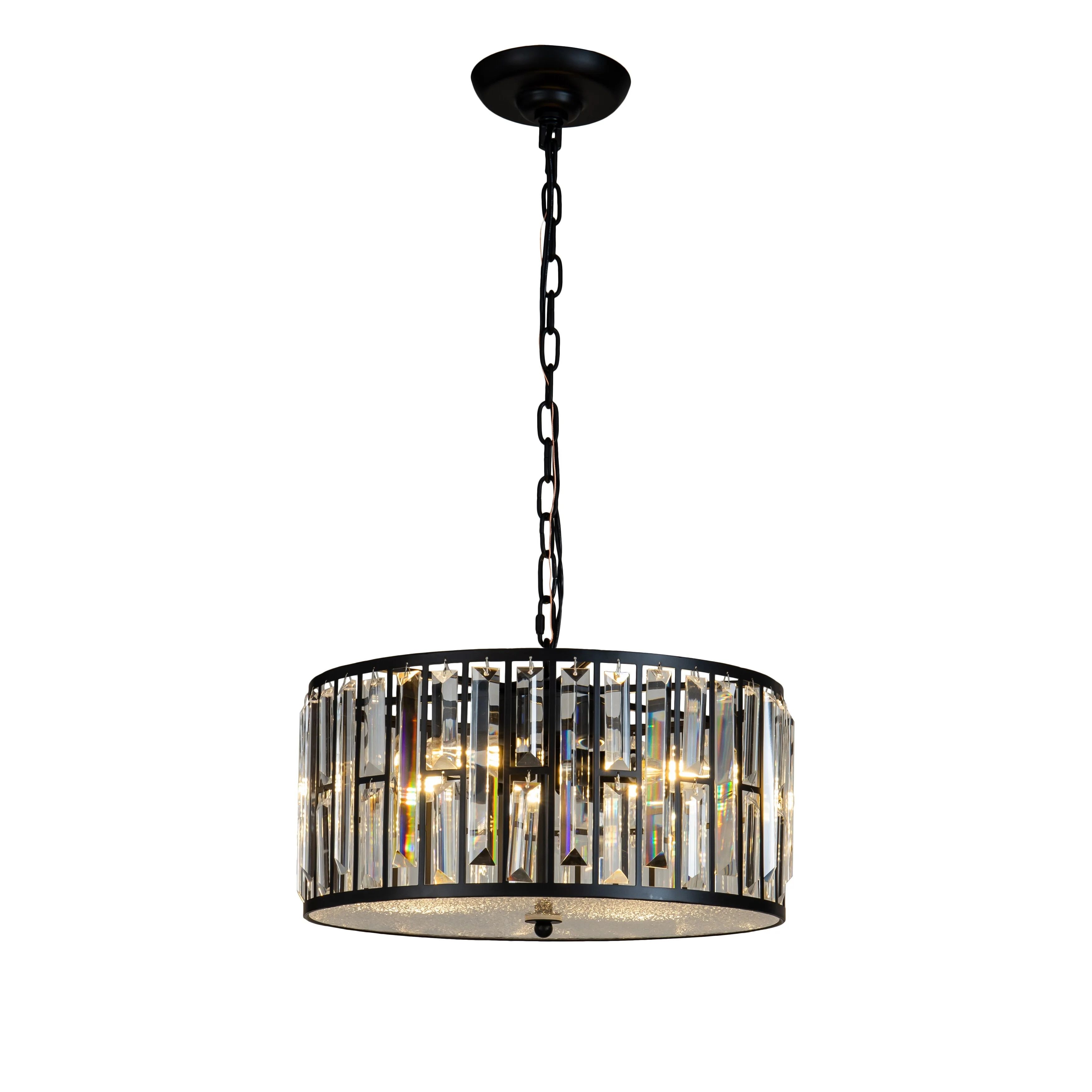 AloaDecor 4- Light Modern and Contemporary Lantern Drum Chandelier With Crystal Accents Black Pai... | Walmart (US)