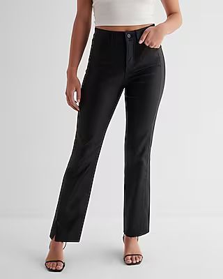 High Waisted Black Coated Raw Split Hem Modern Straight Jeans | Express