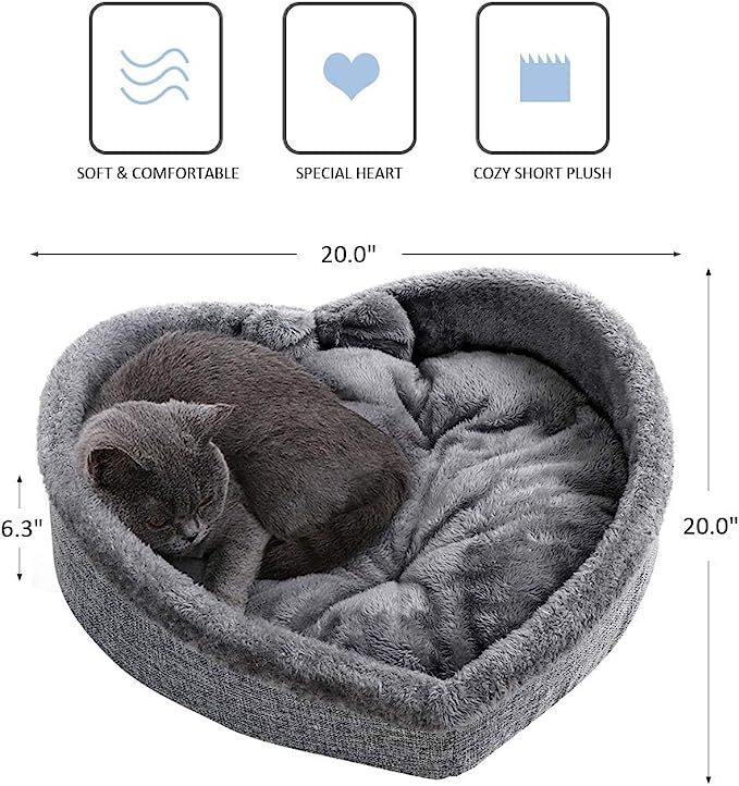 Cat Bed - Heart Pet Bed for Cats or Small Dogs, Ultra Soft Short Plush, Anti-Slip Bottom, Washabl... | Amazon (US)