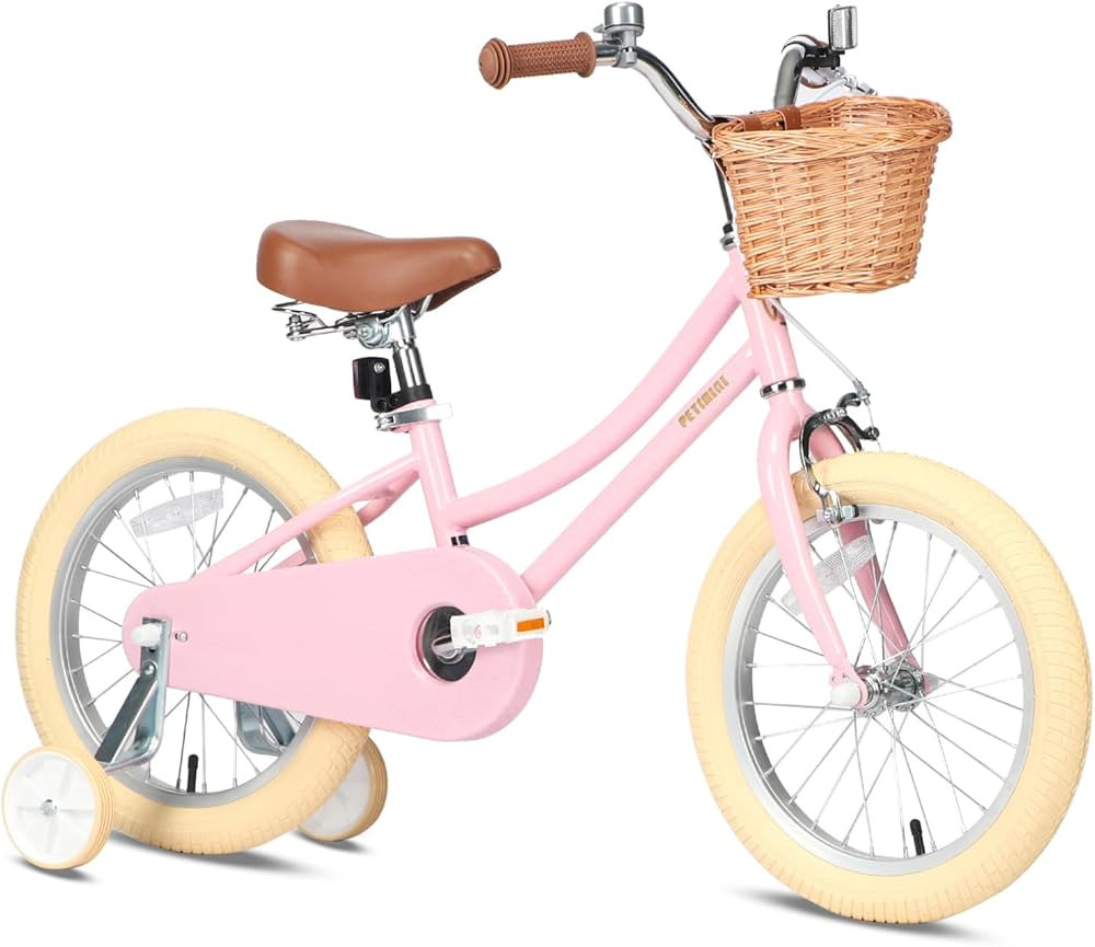 Petimini Girls Bike with Basket for 2-12 Years Old Kids, 12 14 16 18 20 Inch Bicycle with Bell Tr... | Amazon (US)