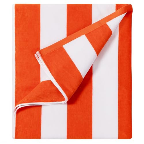 LULUHOME Large Oversized Beach Towel - Big Cotton 36 x 70 Inch Striped Pool Towel, Large Cabana Soft Swimming Towel for Adult Men Women,Orange | Amazon (US)