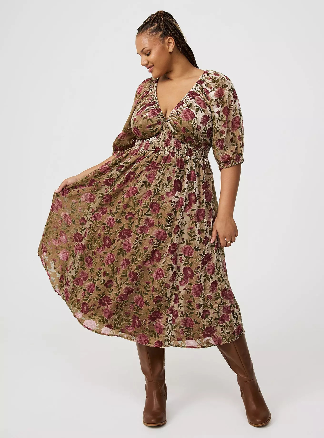 Burnout Velvet Raglan Tea Length Dress | Torrid (US & Canada)