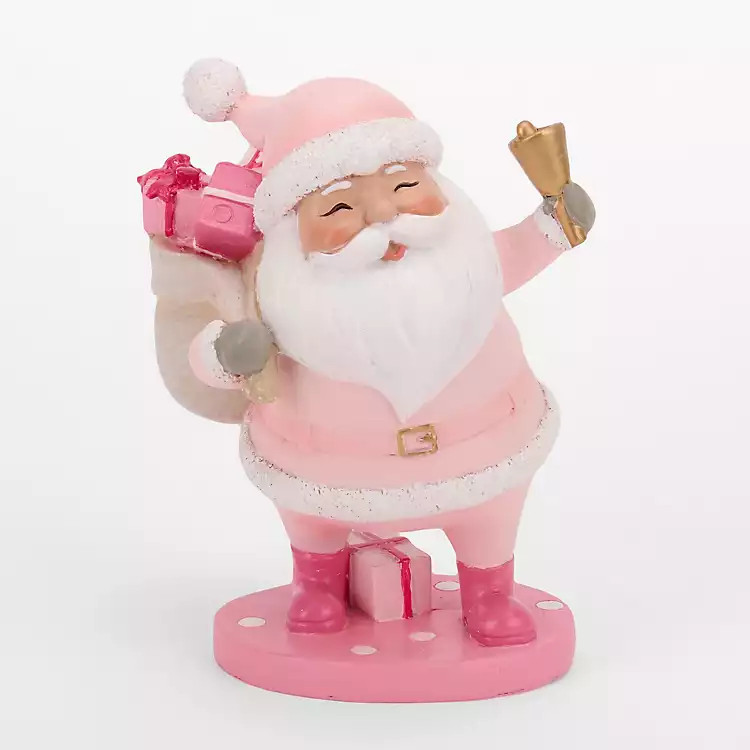 New! Pink Holly Santa with Bell Figurine | Kirklands