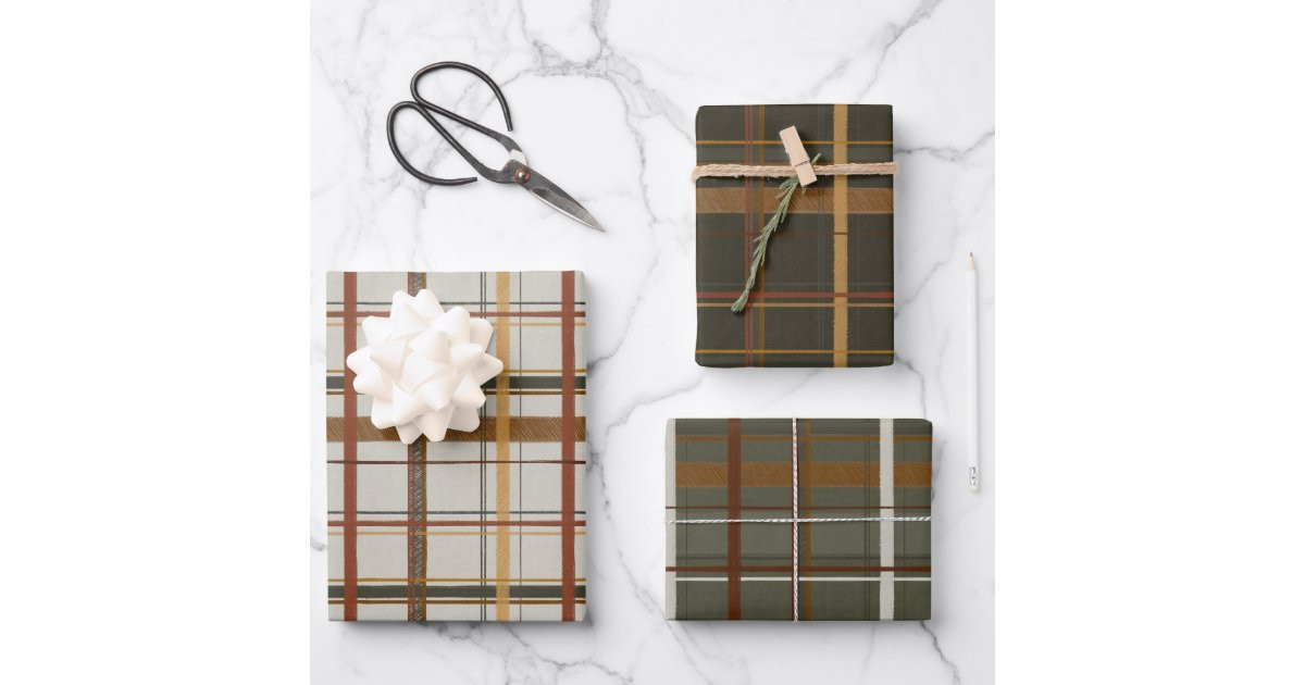 Christmas Collection | Plaids Green, Cream, Tan Wrapping Paper Sheets | Zazzle | Zazzle