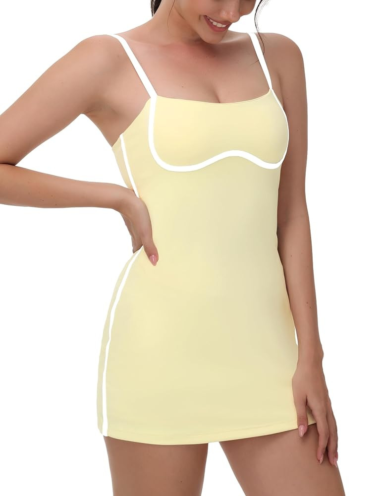 Womens Tennis Dress with Built-in Bra & Shorts Pockets,Sleeveless Adjustable Spaghetti Strap Colo... | Amazon (US)