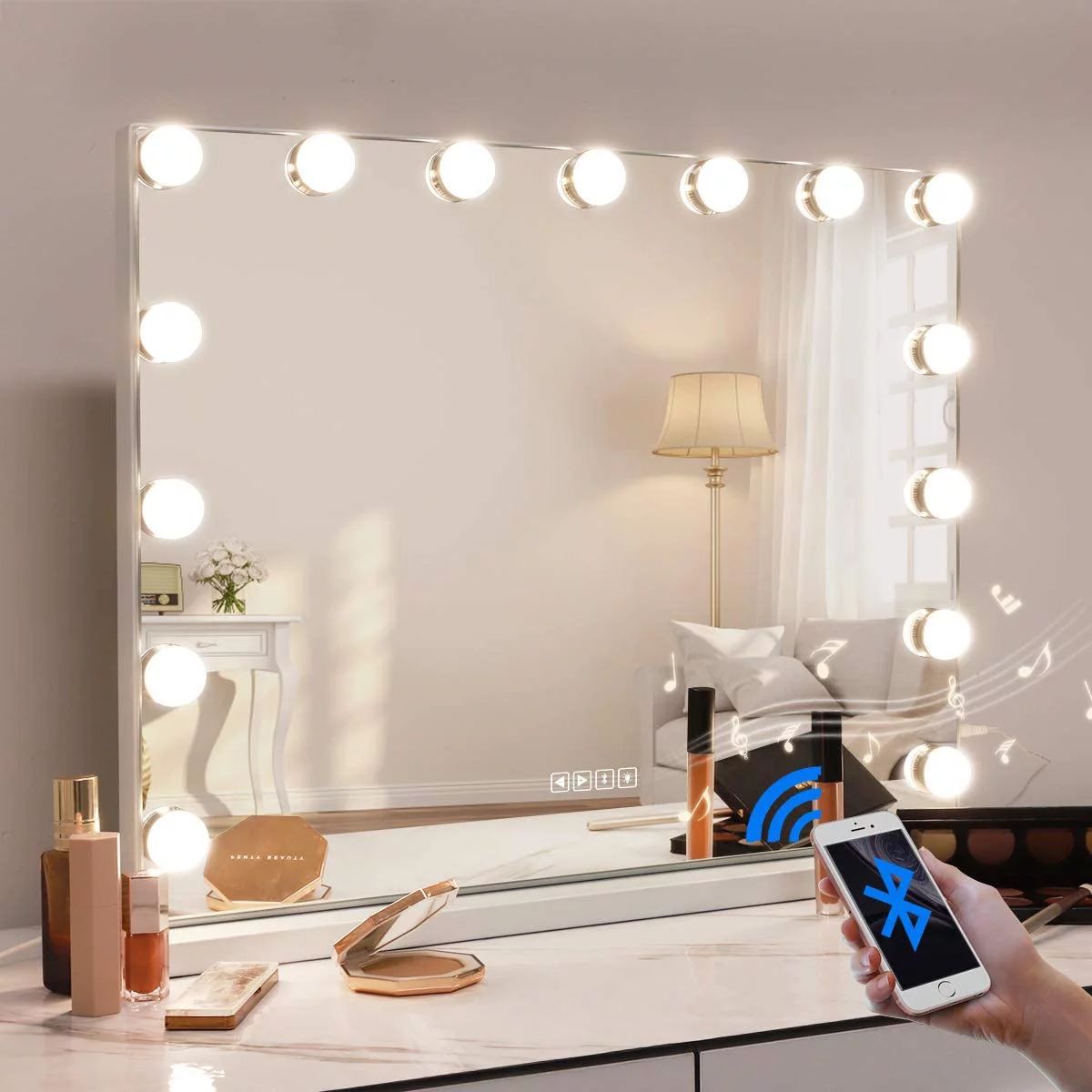 Fenchilin Large Hollywood Vanity Mirror with Lights Bluetooth Tabletop Wall Mount Metal White | Walmart (US)