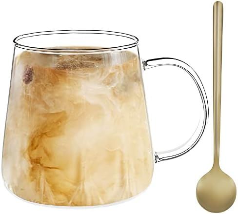 15 oz Borosilicate Glass Coffee Mug With Handle And Gold Spoon, Perfect For Coffee, Cold Drinks, ... | Amazon (US)