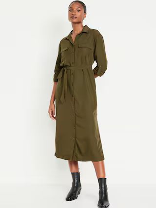 Waist-Defined Utility Midi Dress for Women | Old Navy (US)