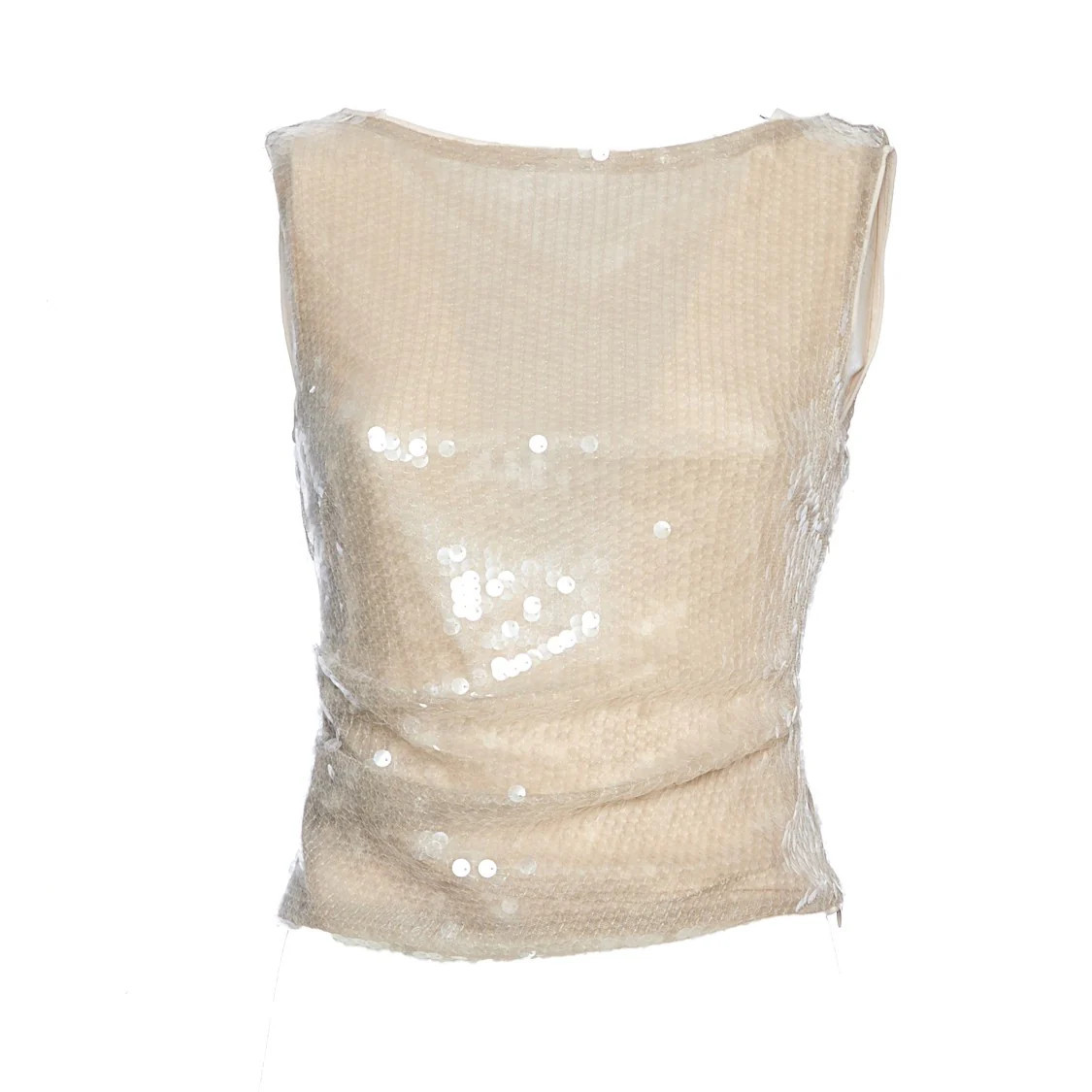 Sleeveless Draped Top With Boat Neckline | Shop Simon