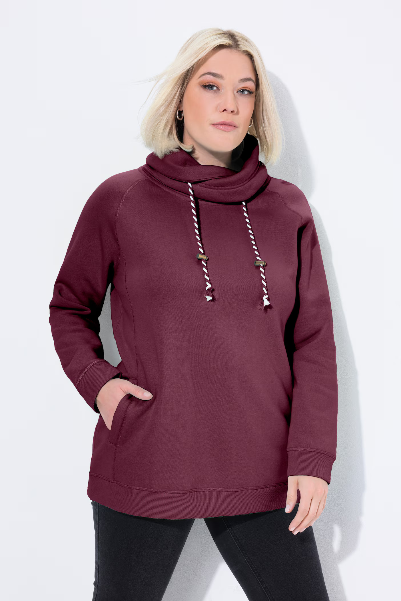 Drawstring Collar Long Sleeve Sweatshirt | Ulla Popken - US