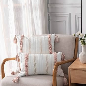 Boho Throw Pillow Covers Tufted Decorative Pillows Cover for Couch Bed Small Lumbar 12 x 20 inch ... | Amazon (US)