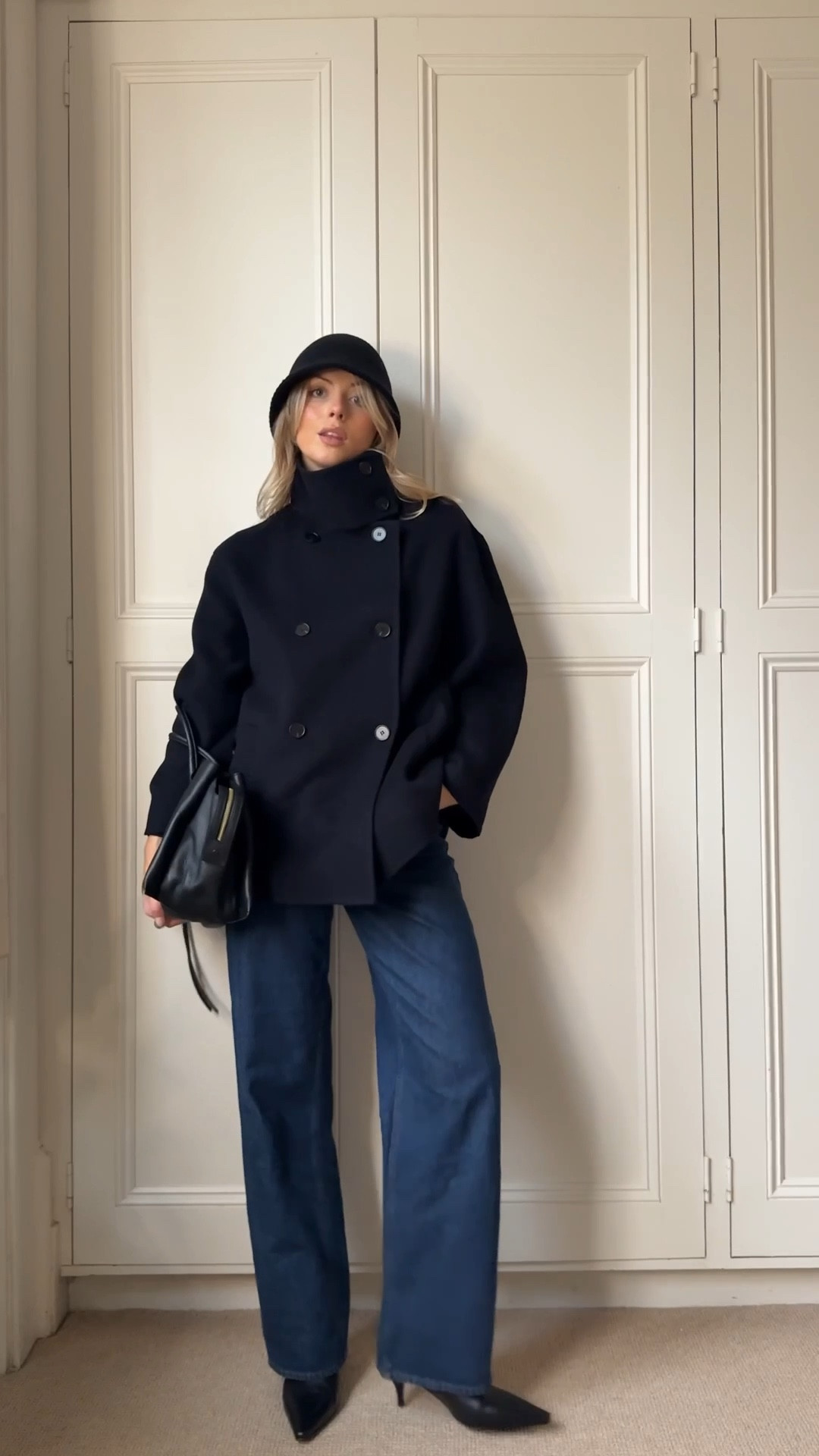 My go to outfit for the bad weather 🖤💙☔️

Hush, navy coat, peacoat, Parisian style, black and navy, straight leg jeans, Abercrombie jeans, black boots, leather boots, mint velvet, kitten heel boots, black bag, work look, office outfit, city outfit, knitted bucket hat, anthropology, Radley, 

#LTKworkwear #LTKwinter #LTKuk