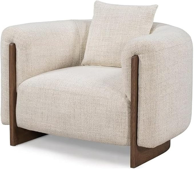 Pemberly Row Upholstered Traditional Fabric Accent Chair in Cream | Amazon (US)