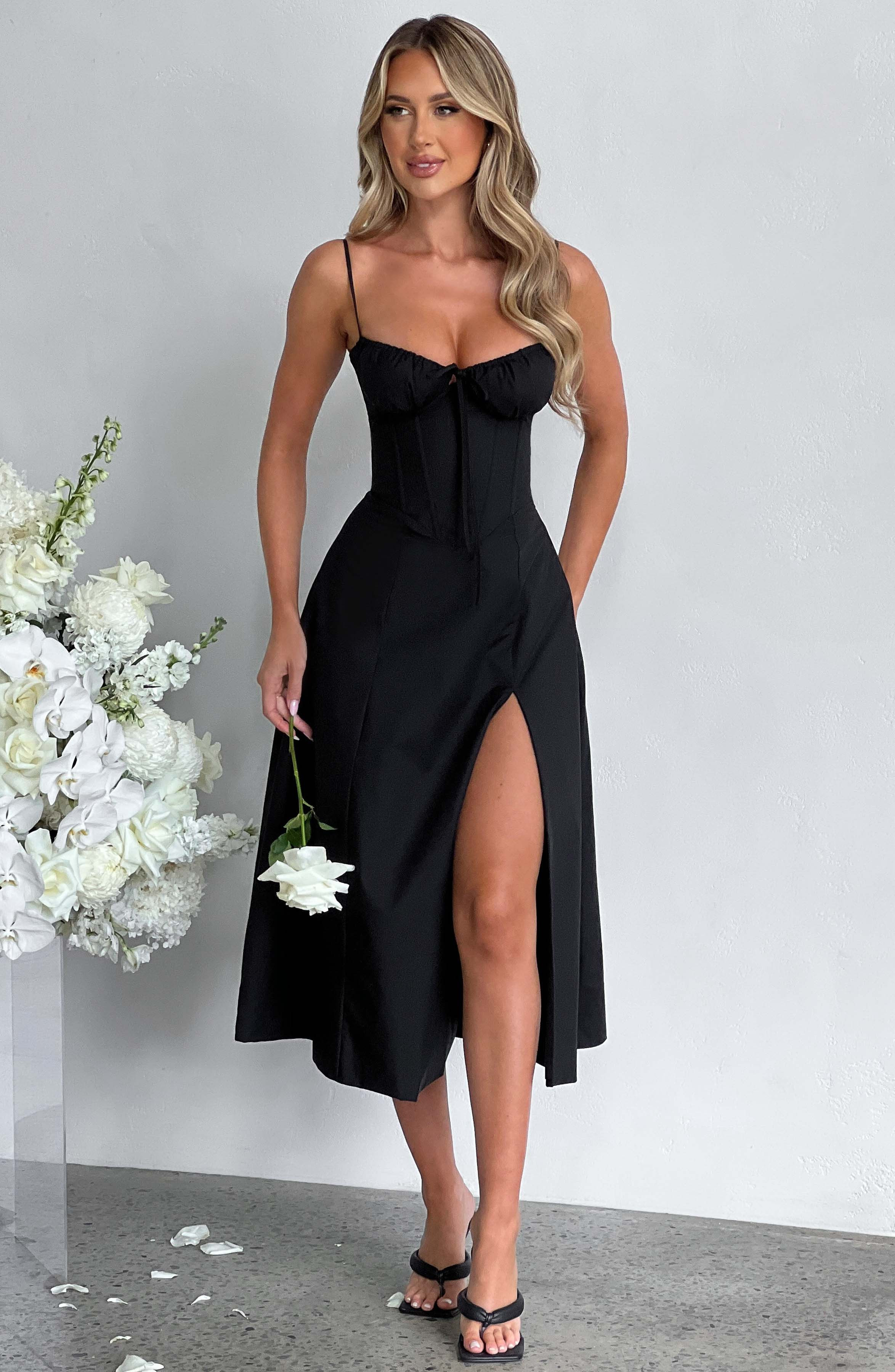 Deanna Midi Dress - Black | Babyboo (global)