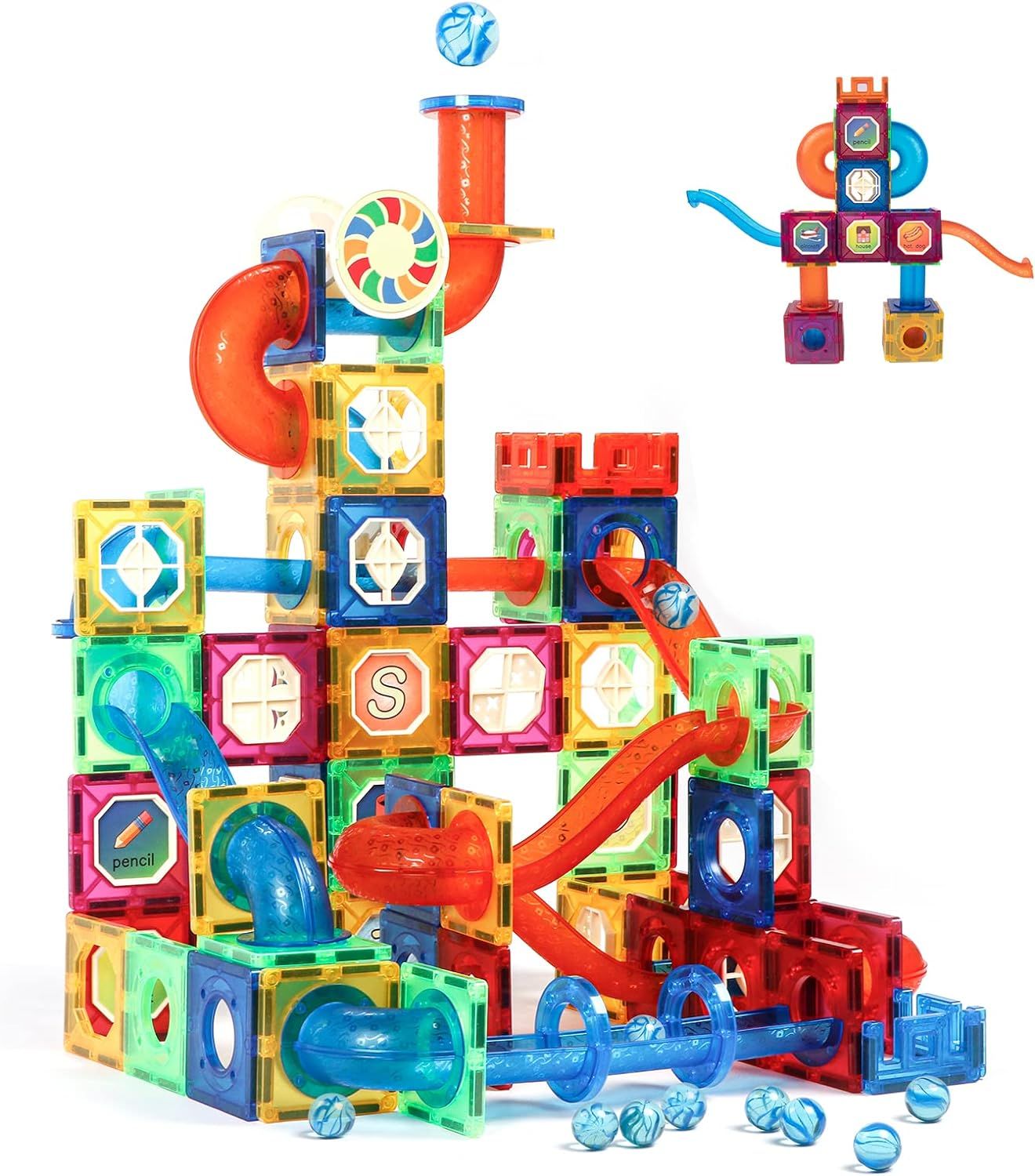MAGBLOCK 176 Pcs Marble Run Magnetic Tiles Set STEM Building Blocks Gift for Boy Girls Develop Ch... | Amazon (US)