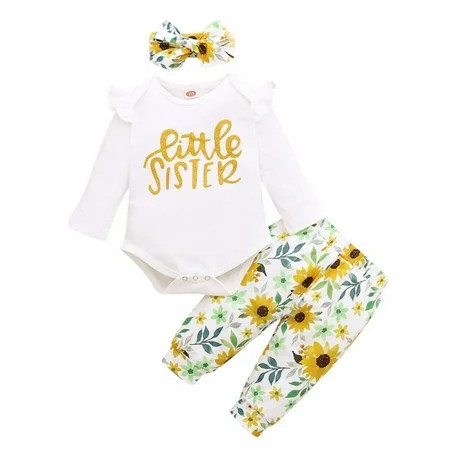 Little Big Sister Outfits Matching Set Baby Girl Long Sleeve Ruffle Tops Romper Floral Pants Set Hea | Walmart (US)