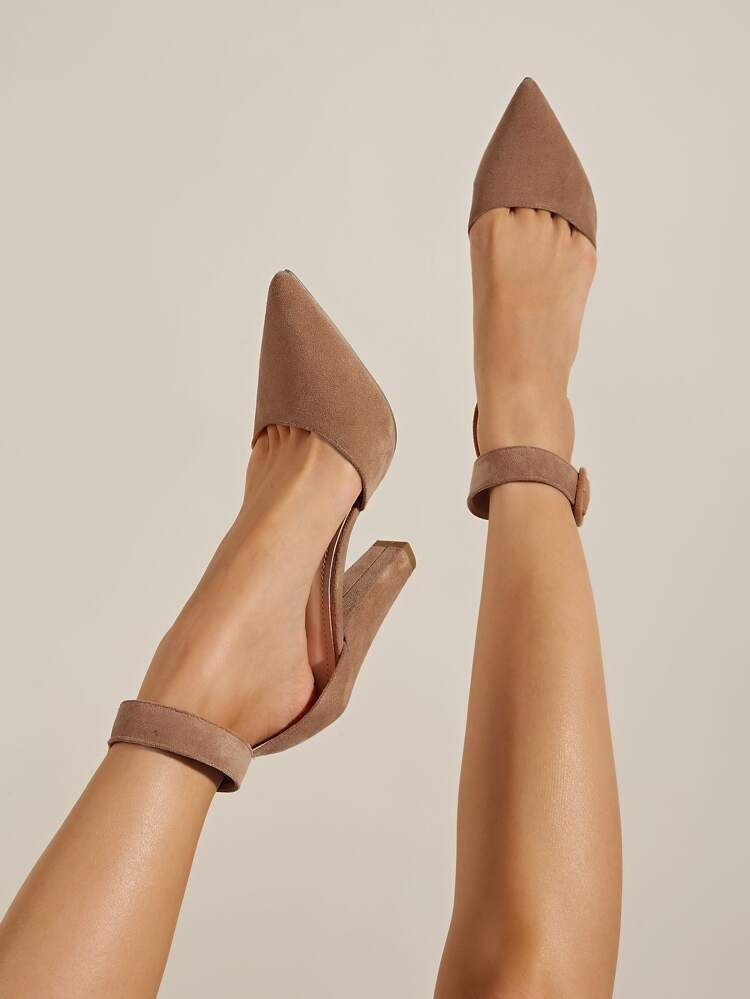 Suede Chunky Ankle Strap Pumps | SHEIN
