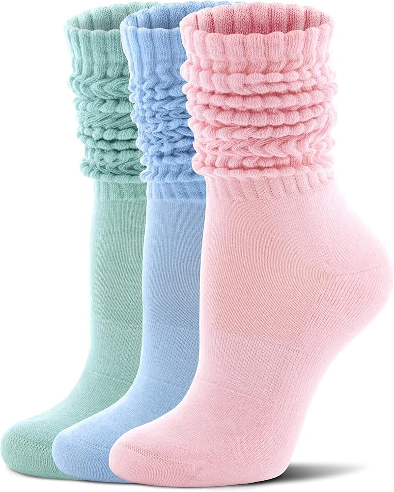 FITRELL Slouch Socks for Women, 3 Pairs Soft Cotton Knee High Scrunch Tube Boot Socks | Amazon (US)