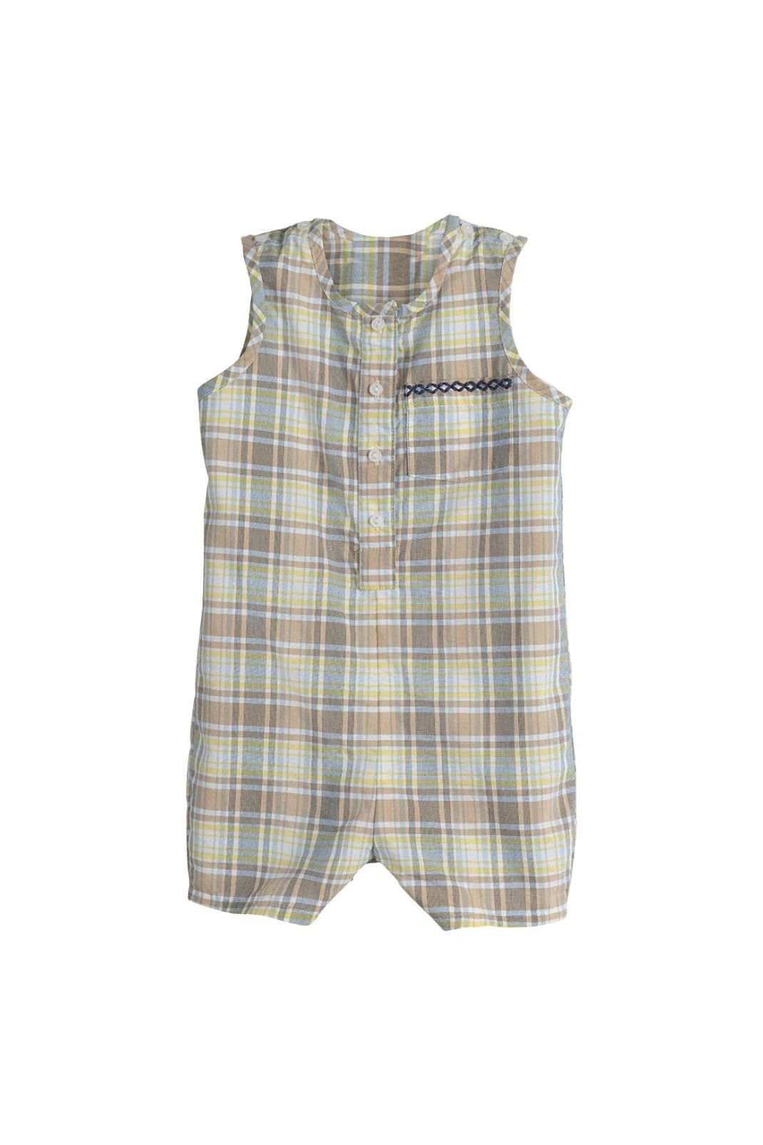 Johnny Romper in Lemon Sky Check | Baybala