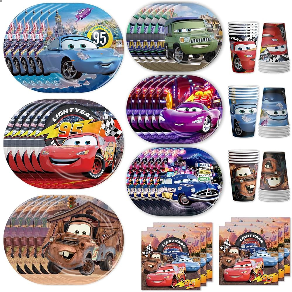 Cars Birthday Party Supplies 120pcs Disposable Cars Paper Plates and Napkins for Party Decoration... | Amazon (US)