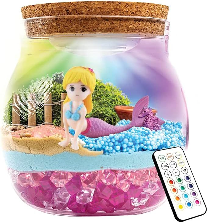 MAKE IT UP Terrarium Sand Art Arts and Crafts Kit for Kids LED Night Light Up & Remote Mermaid Bi... | Amazon (US)