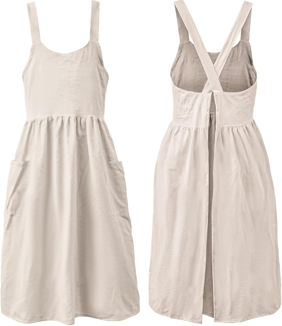 Uaussi Cotton Linen Apron Cross Back Work Apron for Women with Pockets Pinafore Dress X Cross Hal... | Amazon (US)