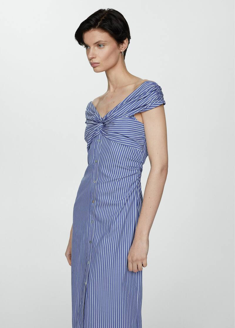 Striped dress bare shoulders -  Women | Mango USA | MANGO (US)