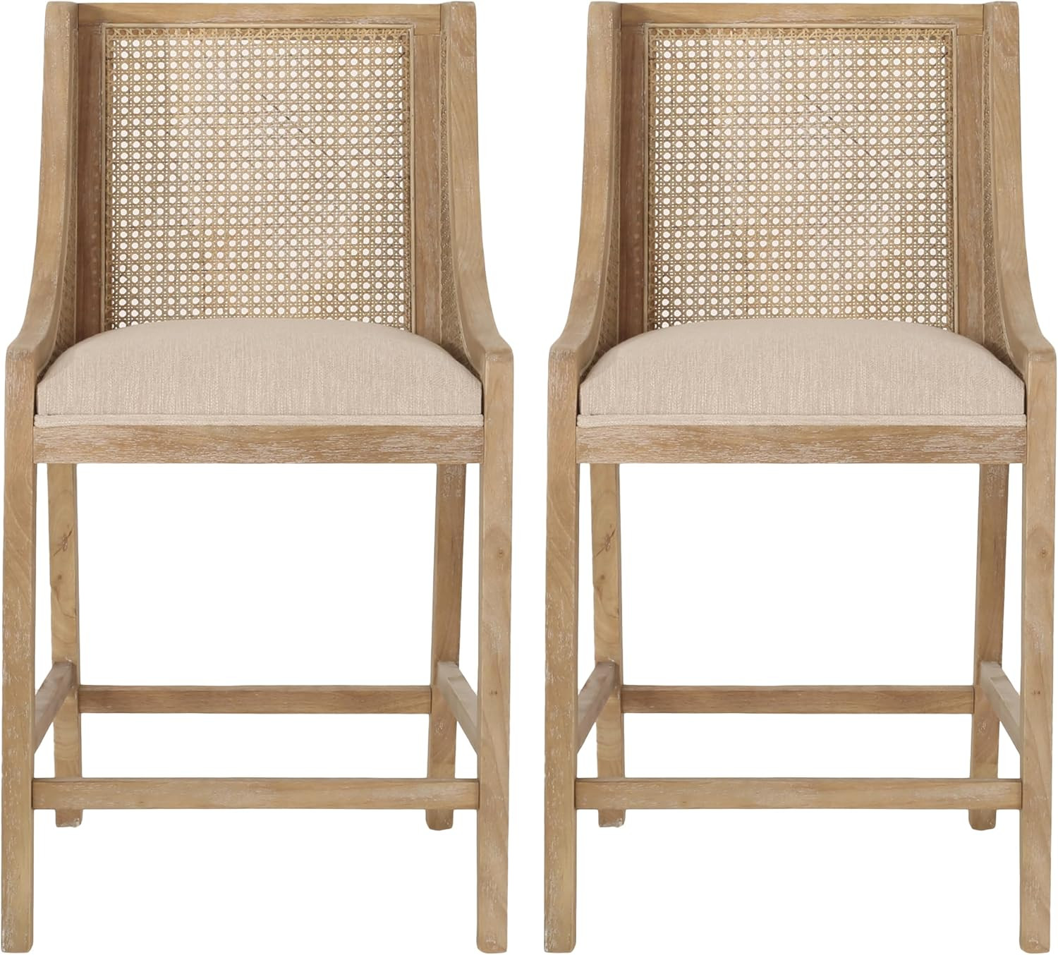 Merax 25.5" Fabric Upholstered Wood and Cane Counter Stools with Backrest,Set of 2,French Country... | Amazon (US)
