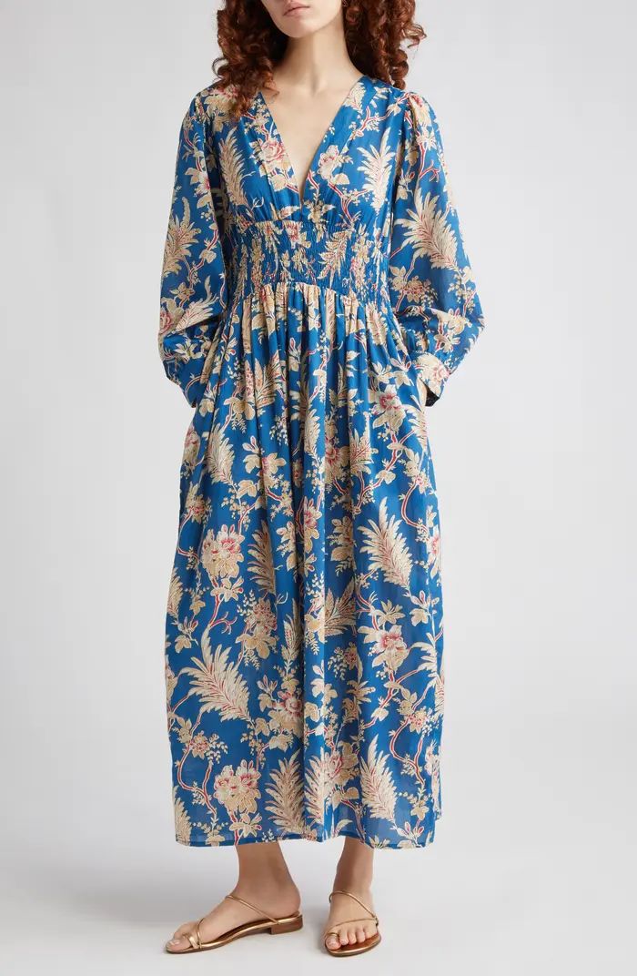 Camille Floral Long Sleeve Cotton Midi Dress | Nordstrom