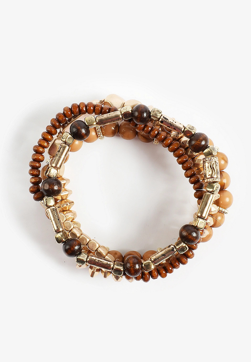 Gold And Brown Wood Beaded Stretch Bracelet Set | Maurices