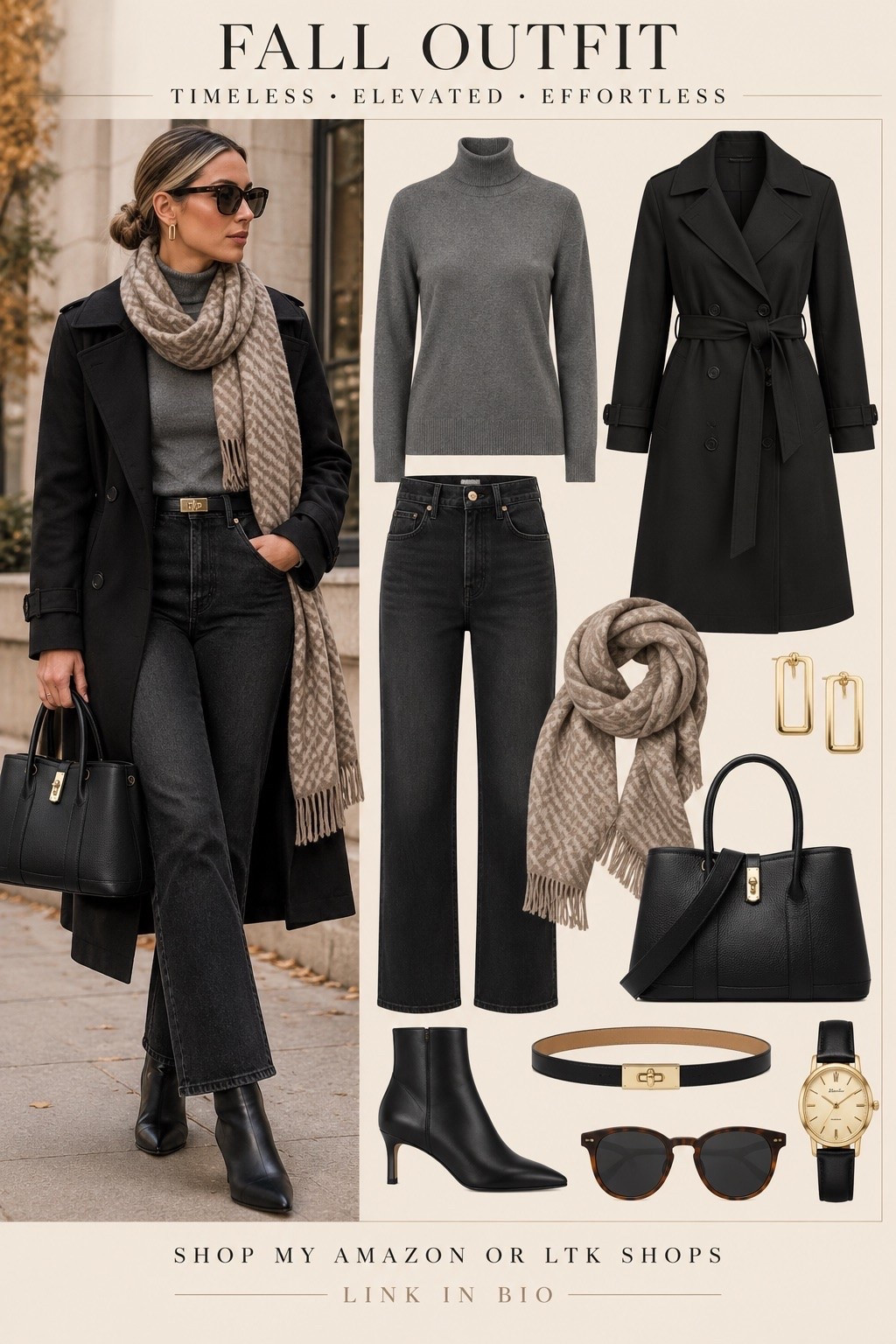 A timeless fall outfit that proves simple pieces can still feel polished and expensive. 🖤🍂 A classic black trench, charcoal turtleneck, dark denim, ankle boots and neutral accessories create an effortless look you can wear season after season. Perfect inspiration for women who love classic, elevated style without chasing every trend. #FallOutfit #FallStyle #Over50Style #FashionOver50 #TimelessStyle #ClassicStyle #ElevatedBasics #AmazonFashion #LTKStyle #FallFashion #CapsuleWardrobe #ChicFallOutfit

#LTKootd #LTKSeasonal #LTKOver40
