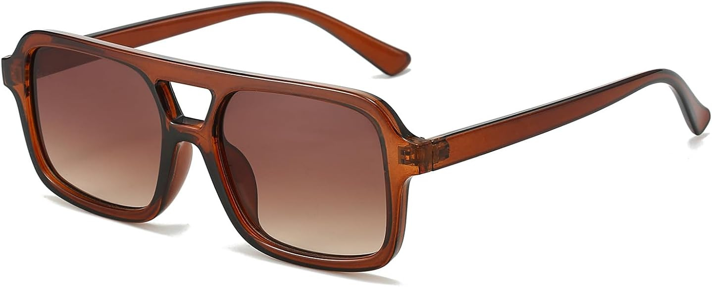 YAMEIZE Retro 70s Double Bridge Pilot - Rectangle Sunglasses for Women Men Vintage Style Square E... | Amazon (UK)