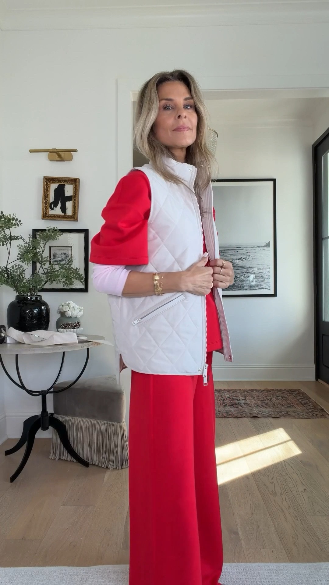 I’m 5’6” soft pink top on sale now. 
Spanx code fashionedlifexspanx for new customers. 
AirEssentials top size S, bottom reg length. 
-Pink Aritiza top on sale, under $31. I wear a M… I have been layering with this soft tee so much! Several colors! 
-vest XS 

#LTKootd #LTKOver40 #LTKgrwm