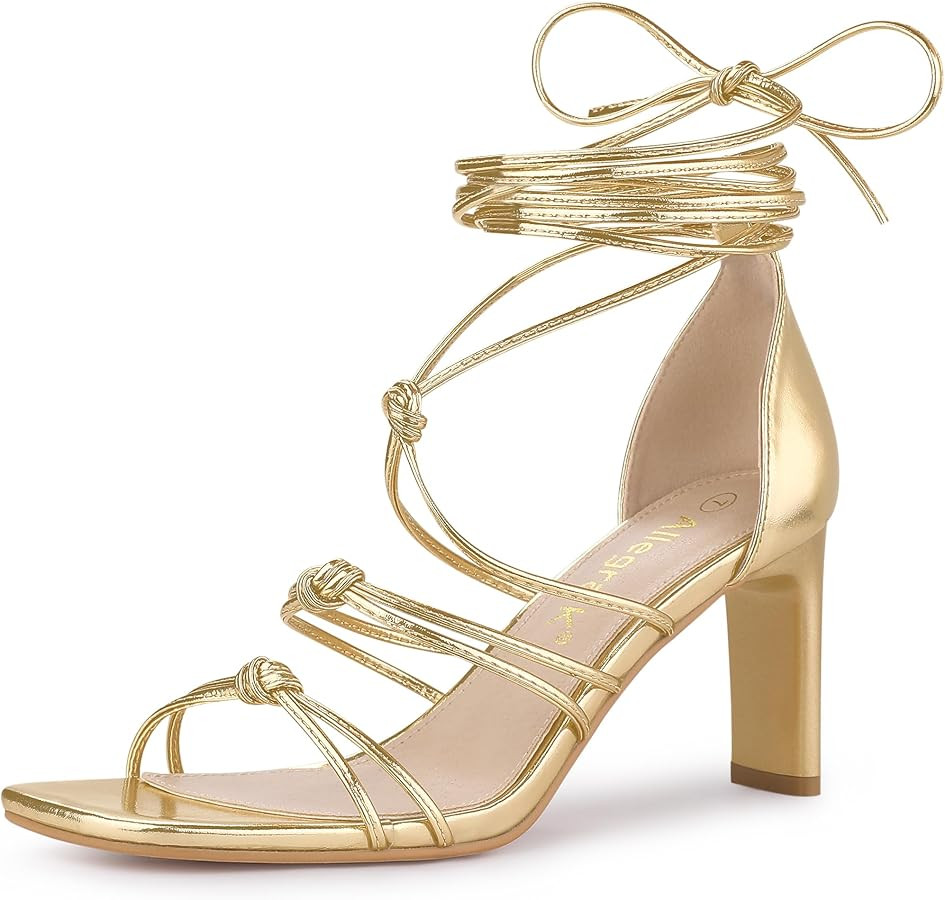 Allegra K Women's Lace Up Strappy Chunky High Heels Sandals | Amazon (US)